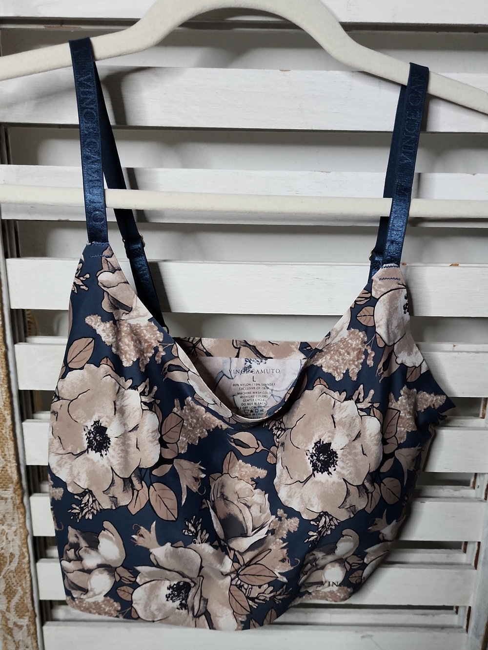 Vince Camuto Navy Floral Satin Cami Top